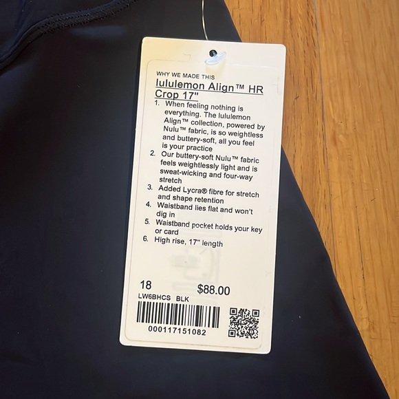NWOT Lululemon Align High Rise Crop (17”)- size 18, black - Picture 3 of 4